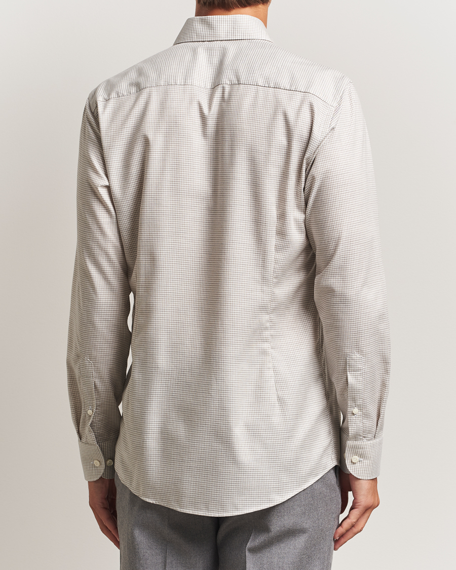 Herr | Skjortor | Eton | Slim Fit Checked Wrinkle Free Flannel Shirt Beige