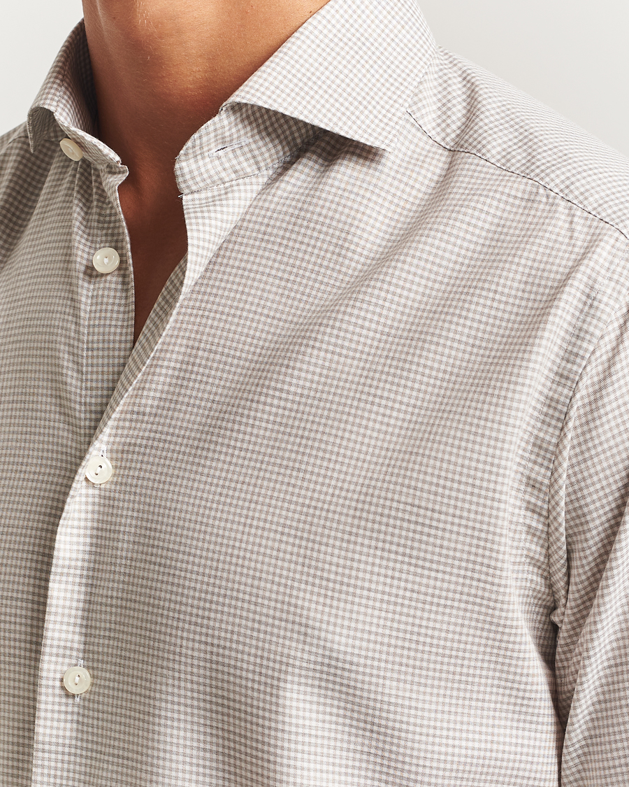 Herr | Skjortor | Eton | Slim Fit Checked Wrinkle Free Flannel Shirt Beige