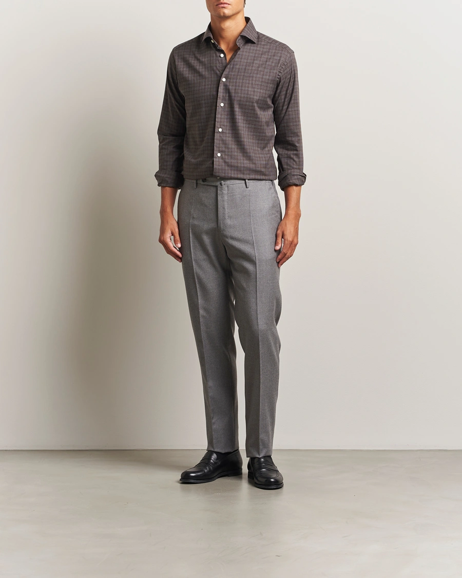 Herr | Skjortor | Eton | Slim Fit Checked Wrinkle Free Flannel Shirt Red