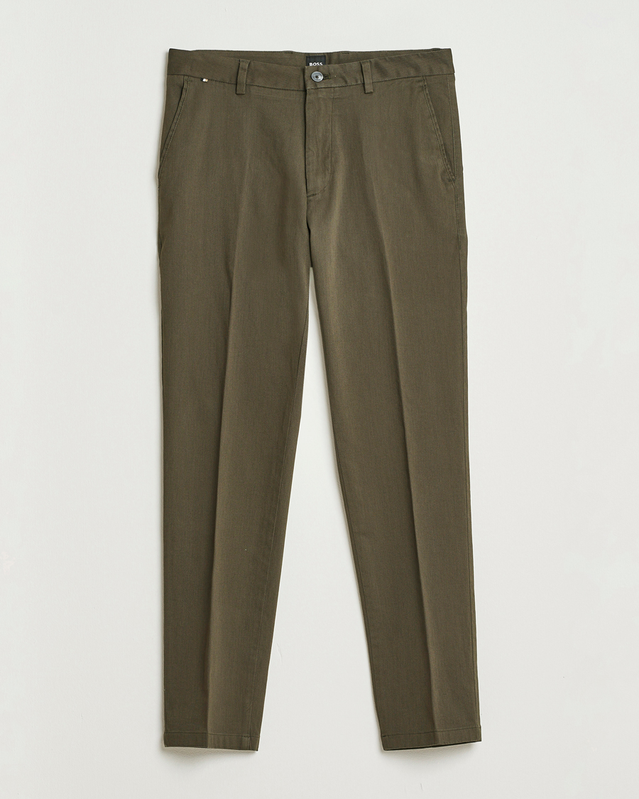Herr | Byxor | BOSS BLACK | Kane Brushed Cotton Pleated Trousers Open Green