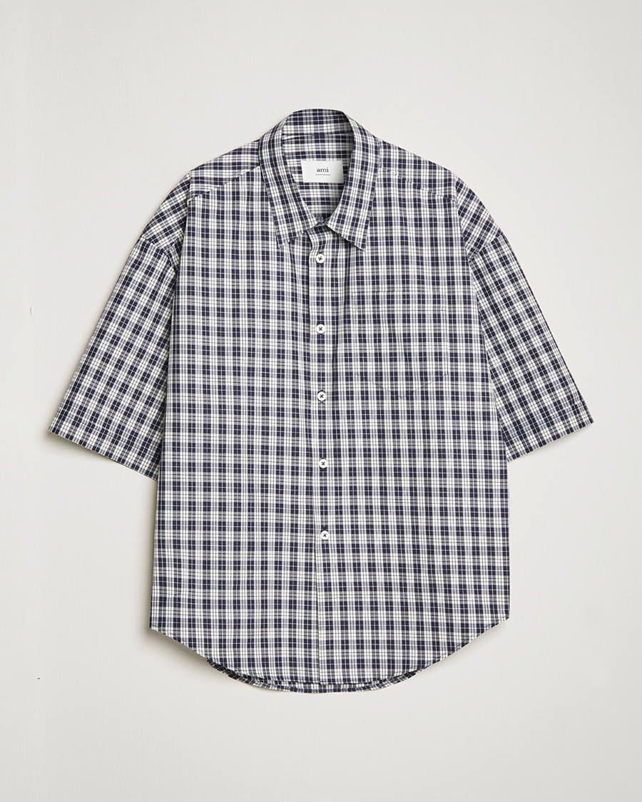 Herr | AMI Boxy Fit Short Sleeve Shirt Navy Check | Pre-owned | AMI Boxy Fit Short Sleeve Shirt Navy Check