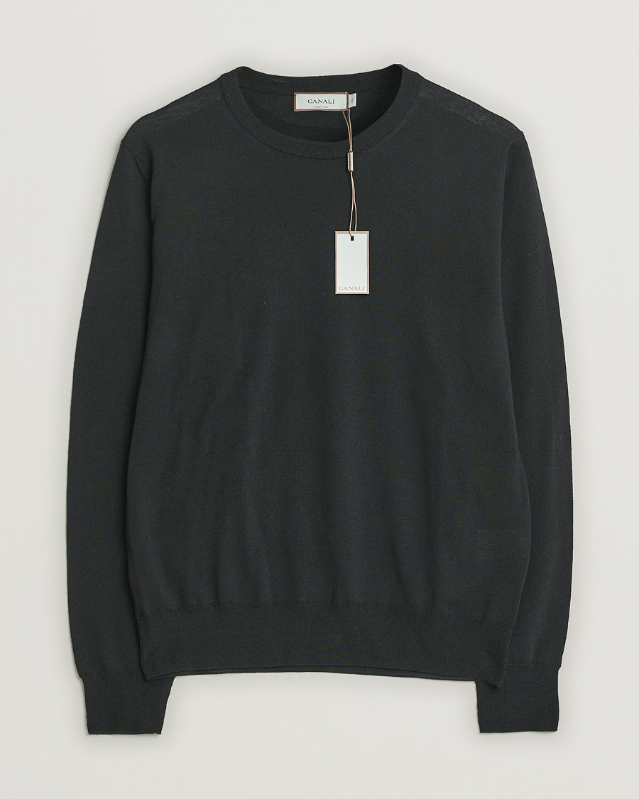 Herr | Canali Merino Wool Crew Neck Black | Pre-owned | Canali Merino Wool Crew Neck Black